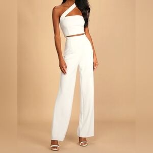Lulus Flaunt It Like That White One-Shoulder Two-Piece Jumpsuit, Size Large